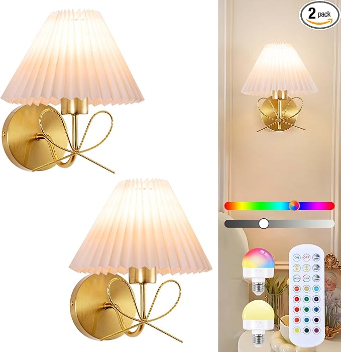 ADISUN Modern Wall Sconce Set of Two, Battery Operated Wall Sconce Remote Control Dimmable Wall Lamp Wireless Sconces for Living Room Bathroom Dining Room Corridor Staircase