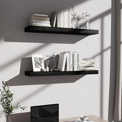 Habudda Floating Shelves, 35.5 Inches Wall Shelf for Rustic Home Decor, Bathroom, Bedroom, Kitchen, Natural Solid Wood, Invisible Bracket, 2 Pack