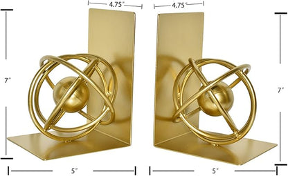 Book Ends Decorative, Modern Metal Unique Gold Bookends for Shelves, Round Design Bookend Book Stopper Holder for Home Office