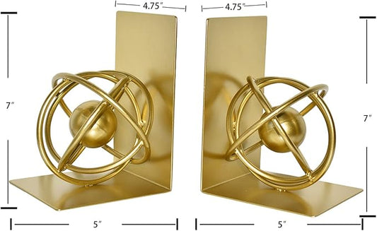 Book Ends Decorative, Modern Metal Unique Gold Bookends for Shelves, Round Design Bookend Book Stopper Holder for Home Office