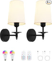 Battery Operated Wall Sconces Set of Two, Wireless Wall Sconces with Remote Control, 3CCT Dimmable Rechargeable Wall Lights, Black Wall Lamps for Bedroom, Living Room, RGB Bulbs Included, ETL Listed