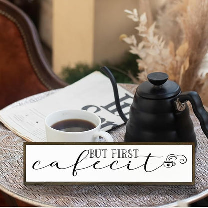 Coffee Wood Sign, Farmhouse Coffees Wall Decoration, Home Kitchen Decor for Shelf Tabletop, Cafe Coffee Station Decor, Coffees Lover Gift, But First Cafecito Sign, 17.8x4x1.2 inches