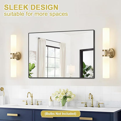Wall Sconces Set of Two, Brass Bathroom Sconces Wall Lighting with Milky White Glass, Modern Sconces Wall Decor Set of 2 Bathroom Light fixtures for Mirror Living Room Hallway Bedroom