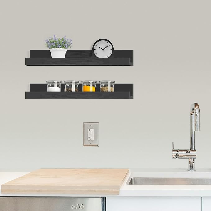 ZNZ Floating Wall Shelves for Home Decor, Durable PS Material Shelf, Strong One-Piece Design for Bedroom, Living Room, Office, Kitchen, Bathroom, Picture Ledge, Black