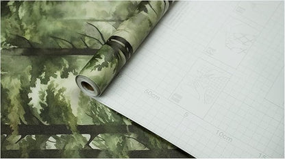 HAOKHOME Forest Peel and Stick Wallpaper Tree Wall Paper Wood Removable for Bedroom Green Contact Paper 17.3in x 6.6ft