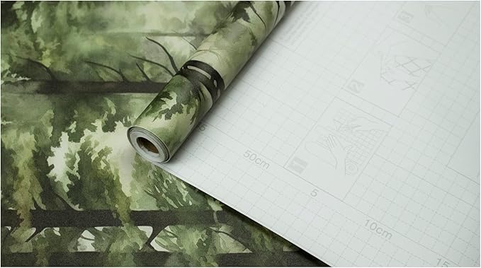 HAOKHOME Forest Peel and Stick Wallpaper Tree Wall Paper Wood Removable for Bedroom Green Contact Paper 17.7in x 9.8ft