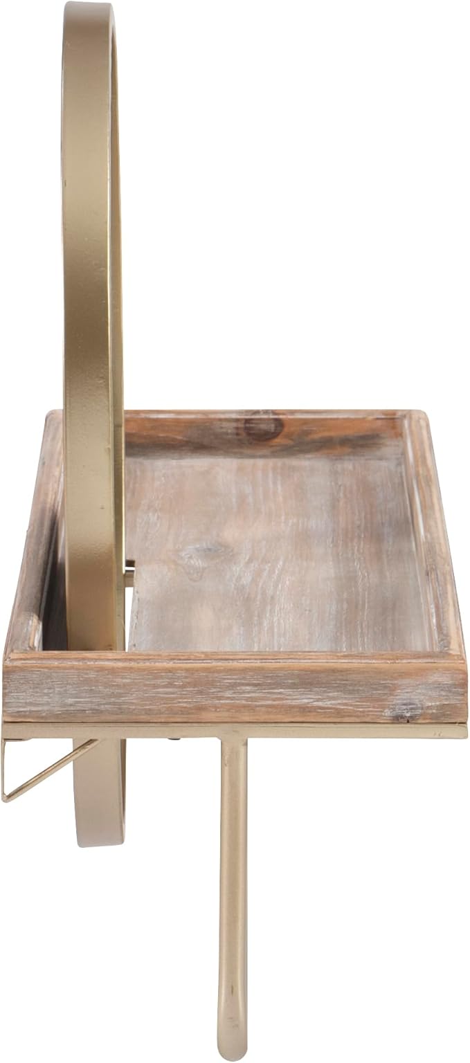 Linon Gourli Modern Farmhouse Gold Metal and Wooden Wall Shelf with Mirror