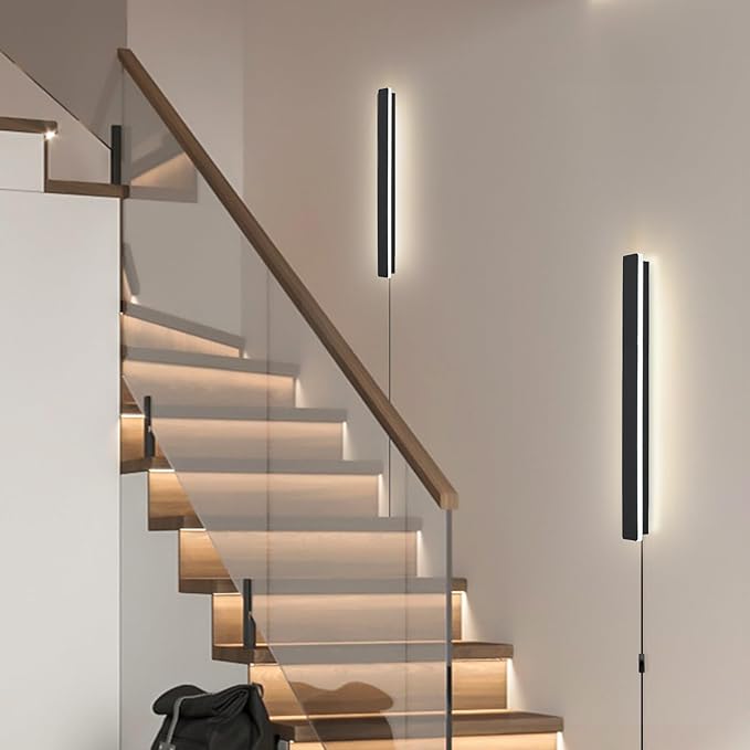 Modern Plug in Wall Sconces, 23.6 inch Frosted Black LED Long Wall Lights, 12W Warm White 3000K Acrylic Indoor Wall lamp,with 59