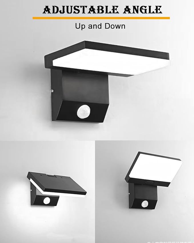 2Pack Wired Motion Sensor Outdoor Lights Fixtures LED 18W Modern Exterior Porch Lights Wall Sconce Light for Patio Doorway Garage Matt Black Square Cool White 6000K