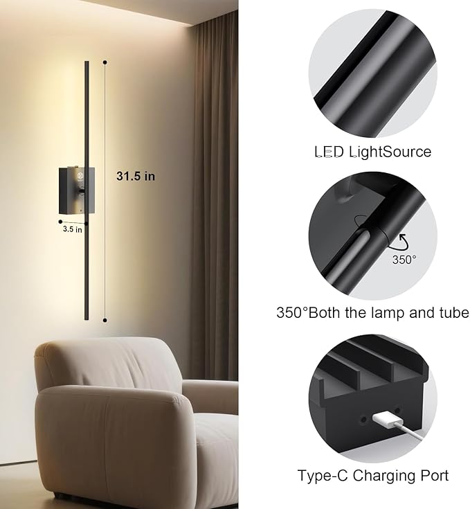 Battery Operated Wall Sconces, Wall Lights For Living Room, Powered Wireless Modern Rechargeable Sconce Wall Decor Set Of 2 Battery Operated Wall Light No Wiring Stick Renter Friendly, 2 Pack