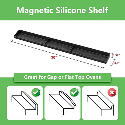 30 Inch Silicone Stove Top Shelf Magnetic for Kitchen, Strong Magnetic Heat Resistant Spice Rack Organizer for Over Stove Oven - (Black)
