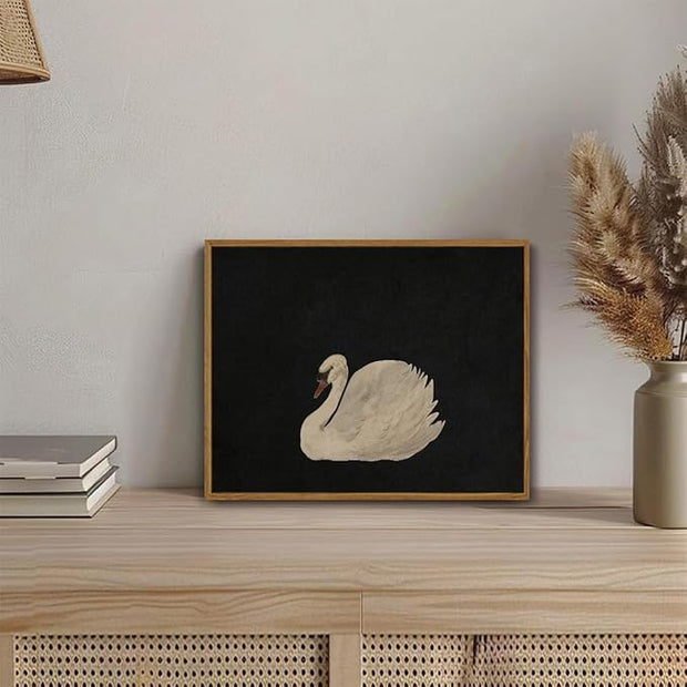 OIQArtOIQ Vintage Framed Wall Art Moody Grace Swan Canvas Art Prints Rustic Farmhouse Pictures Wall Decor Modern Cottagecore Paintings Artwork For Bedroom Kitchen Bathroom Office Living Room
