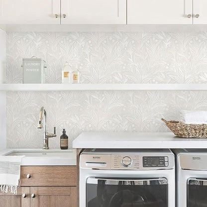 Peel and Stick Wallpaper Boho Contact Paper Beige Neutral Leaf Wall Paper Modern Self Adhesive Removable Wallpaper for Bedroom Living Room Waterproof Vinyl Roll 17.3"x393"