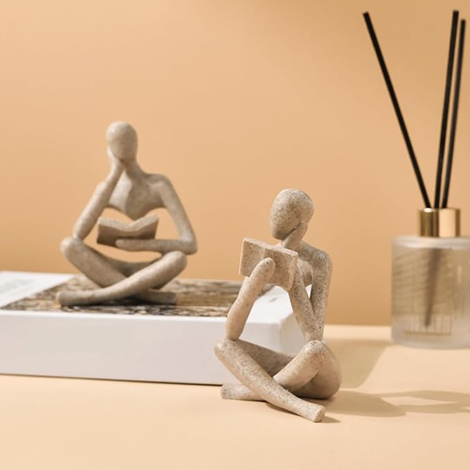 Style-A Beige, Creative Abstract Thinker Bookend for Home Aesthetic, Study, and Wine Cabinet – Stylish Shelf Decor Accent and Thoughtful Gift for Living Room, Bar, or Coffee Shop
