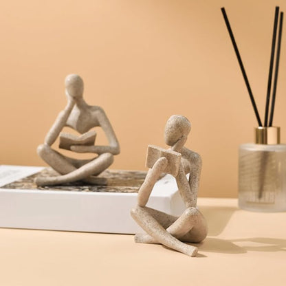 Style-A Beige, Creative Abstract Thinker Bookend for Home Aesthetic, Study, and Wine Cabinet – Stylish Shelf Decor Accent and Thoughtful Gift for Living Room, Bar, or Coffee Shop
