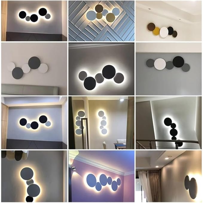 Modern Nordic Round LED Wall Light Black Metal 3000K Warm Light Gold Glow Wall Mounted Lamp for Bedroom Living Room Hallway Stairway Minimalist Ambient Wall Sconce(White,12"/30cm)