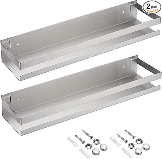 OwnMy 2PCS 16 Inch Shower Shelf Bathroom Inside Shower Caddy Stainless Steel Shower Racks Shower Baskets, Metal Kitchen Organizer Racks Floating Shelves Wall Mount Rectangular Corner Shower Shelves