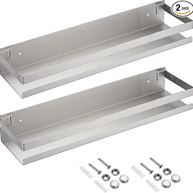 OwnMy 2PCS 16 Inch Shower Shelf Bathroom Inside Shower Caddy Stainless Steel Shower Racks Shower Baskets, Metal Kitchen Organizer Racks Floating Shelves Wall Mount Rectangular Corner Shower Shelves