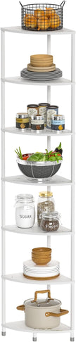 7 Tier Corner Shelf Stand Kitchen Organizer with Metal Frame for Organization & Storage Corner Shelves Kitchen Decor Accessories Marble White 64.7