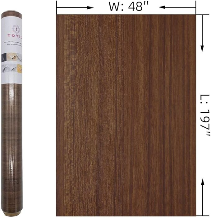 TOTIO 48x197inch Extra Wide Brown Wood Peel and Stick Wallpaper Walnut Textured Contact Paper Warm Brown Wood Grain Vinyl Wrap Matte Thick Waterproof Adhesive Wall Paper Roll Natural Wood Wall Sticker