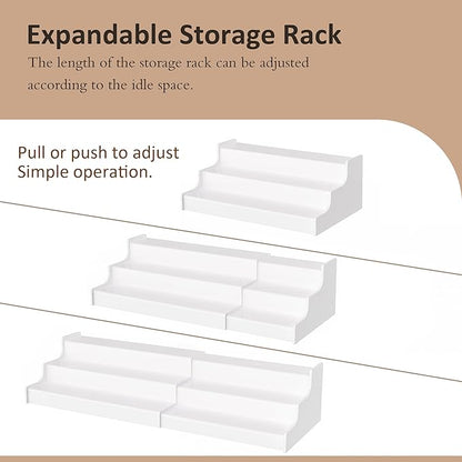Expandable Spice Rack Cabinet Organizer 3 Tier, White Kitchen Counter Display Shelf, Seasoning Organizer for Cabinet, Moisture Resistant