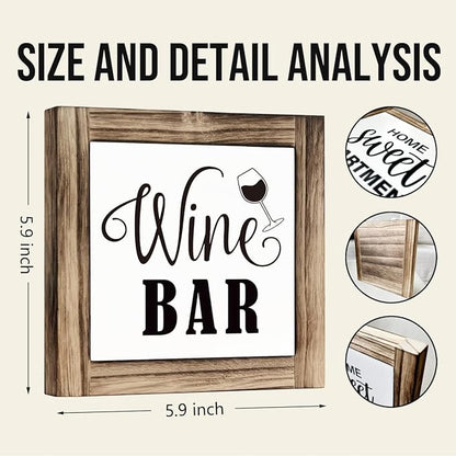 Wine Bar Sign, Box Sign Wood Desk Sign Decor, Decorative Wooden Table Decoration, Farmhouse Home Decor for Shelf, Country Style Home Bar Decoration, Club Decorate