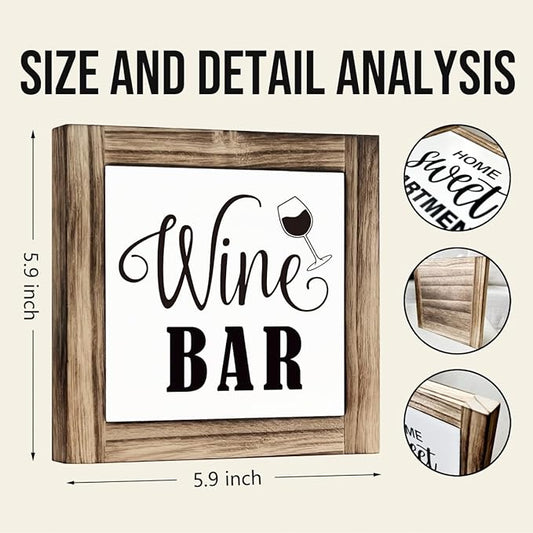 Wine Bar Sign, Box Sign Wood Desk Sign Decor, Decorative Wooden Table Decoration, Farmhouse Home Decor for Shelf, Country Style Home Bar Decoration, Club Decorate
