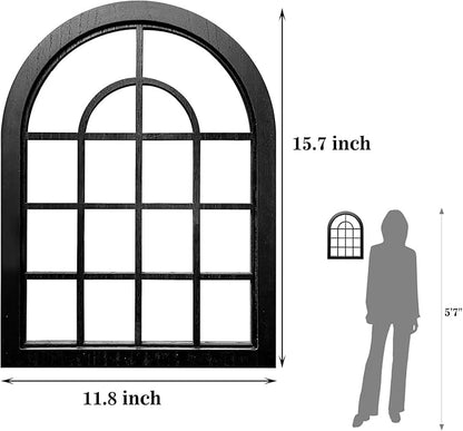 ZEXUIRU 2PCS Arched Window Wall Mirror,Rustic Farmhouse Accent Mirror, Wood Framed Entry Mirror for Living Room,Bathroom,Bedroom,Kitchen,15.7x11.8 Inches