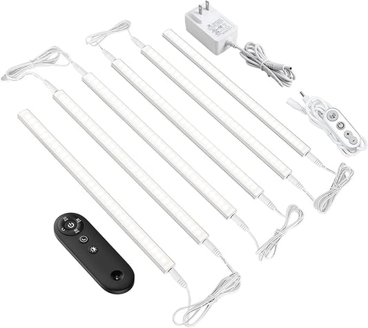 Remote Control Under Cabinet Led Light Plug in, Dimmable Daylight White 4500K, 6 Pack 12 inch Linkable Under Counter Lights for Kitchen Upgrade ETL Listed Plug 24V, UNO-LK 4500K