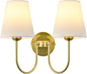 Hardwired White Fabric 2 Light Wall Sconce – Double Headed Cloth Shade Fixture for Bedroom, Bathroom & Hallway (Direct Wire)