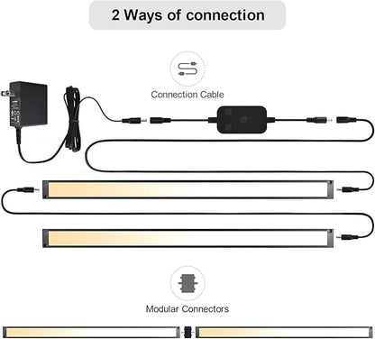 2pack 20inch Dimmable LED Under Cabinet Light Kit, 2700K to 6000K Smart LED Under Counter Lighting Fixture, Compatible with Alexa, Google Assistant, for Kitchen, Pantry, Shelf (Black)