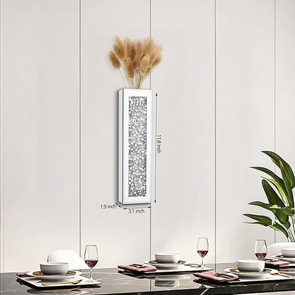Silver wall Decor Mirrored Vase,Crystal Crush Diamond Flower Vase,Stunning Decorative Glass Hanging Planter & Container for Home Wall Decor.Befit for Faux Plants.Can't Hold Water.(2 Set)