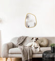 Asymmetrical Accent Mirror for Wall Irregular Oval Wood Frame Modern Unique Wall Mirror Decorative Vanity Bathroom Living Room Bedroom Entryway Hallway Artistic Mirror Small Gold 14