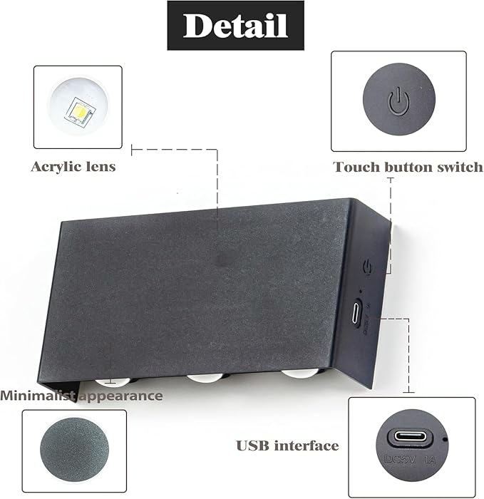 Shelprojsu LED Cordless Wall Sconce Set of 2, 5200mAh Rechargeable Battery Operated Wall Lamp with Remote Control, 3 Colors and Dimmable Magnetic Wireless Wall Light (Black, 2 PCS)