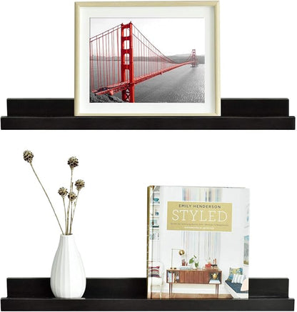 WELLAND Vista Espresso Wall Shelf Picture Ledge Floating Wall Shelves, 24-inch, Set of 2, Espresso