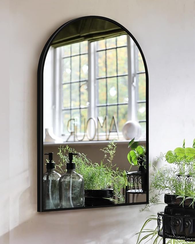 OGCAU 42x24 Inch Black Mirror Wall Mirror for Bathroom, Black Metal Frame, Arched Wall Mounted Mirror, Bathroom Vanity Mirror for Living Room Entryway (Black)