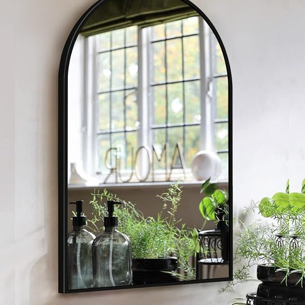 OGCAU 30x20 Inch Black Mirror Wall Mirror for Bathroom, Black Metal Frame, Arched Wall Mounted Mirror, Bathroom Vanity Mirror for Living Room Entryway (Black)