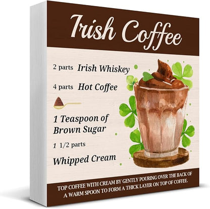 St Patricks Day Decorations - St. Patrick's Day Decor - Irish Coffee Bar Wooden Sign Home Kitchen Coffee Bar Table Shelf Desk Decor 5×5 Inches