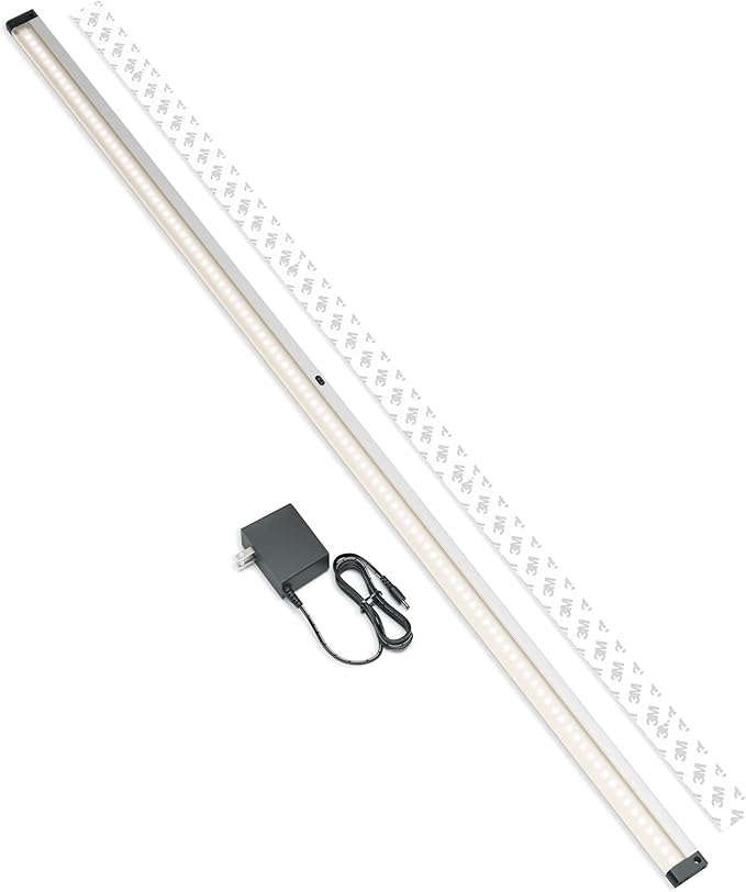 EShine Hand Wave Activated Under Cabinet LED Lighting Kit, Dimmable, 1-Pack 40 in - Touchless Dimming Control, Black Under Counter Lights for Kitchen, Garage, Office, Shelf - Warm White (3000K)