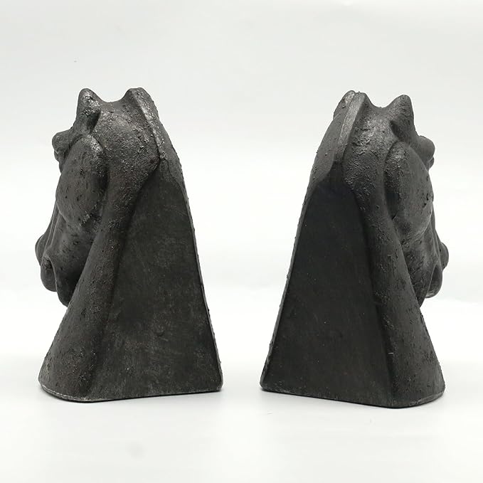 Lukitas Horse Head Decorative Bookends - Heavy Duty Non-Slip Book Holders, Modern Equestrian Ornaments for Office Home Bookshelf Decor, Black, Resin 7.5''