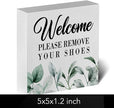 ENGVZ Wood Box Sign - Rustic Farmhouse Style 'Welcome Please Remove Your Shoes' Artwork, 5 x 5 Inches, Durable Decorative Signage for Home, Office, Gift