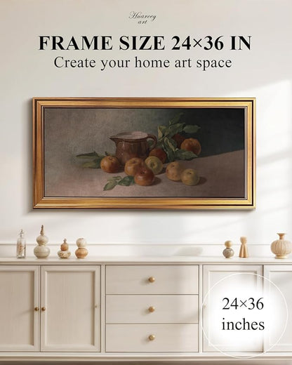 HUARCEY Gold Framed Vintage Wall Art for Living Room Harvest Apples Still Life Oil Painting Large Cottagecore Room Decor Picture Canvas Print Farmhouse Fruit Wall Decor Bedroom Kitchen Bathroom 20x40