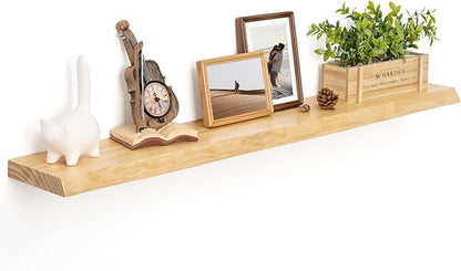 RICHFOCUS Floating Shelves for Wall 48 Inch Solid USA-Sourced Oak Wooden Shelves for Bathroom Kitchen 9" Deep Modern Wood Shelf with Heavy-Duty Bracket for Wall Mounted, Natural Finish