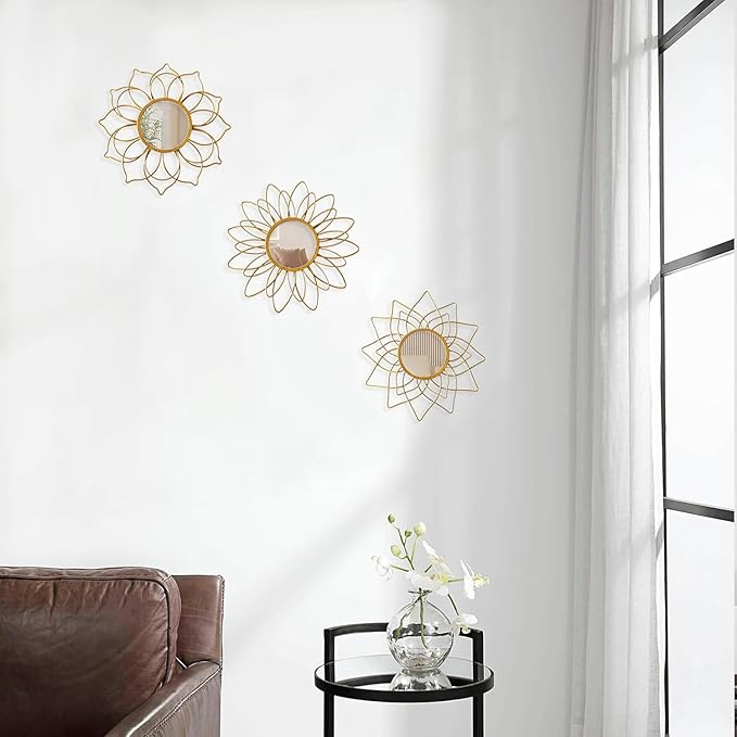 Champagne Gold Round Mirrors for Wall Pack of 3 - | 9 inch Decorative Mirrors for Valentine Wall Decor& Vintage Room Decor | Circle Mirror Modern Valentine Gifts for Women & Moms