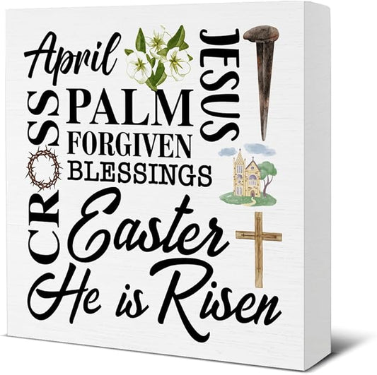 Easter Decor - Easter Decorations for Home - He Is Risen Wood Sign Home Office Living Room Bedroom Desk Shelf Table Tabletop Decor 5×5 Inches