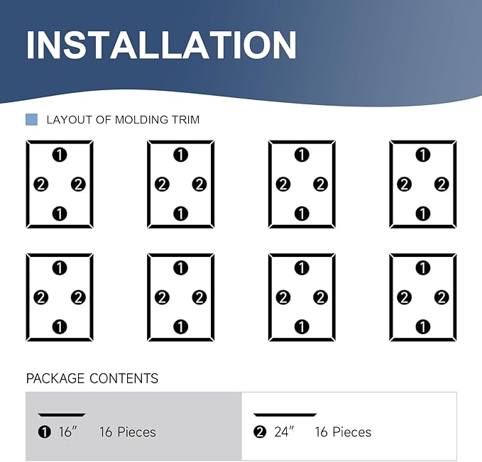NeatiEase 8 Set Peel and Stick Wall Molding Trim Kit, 16