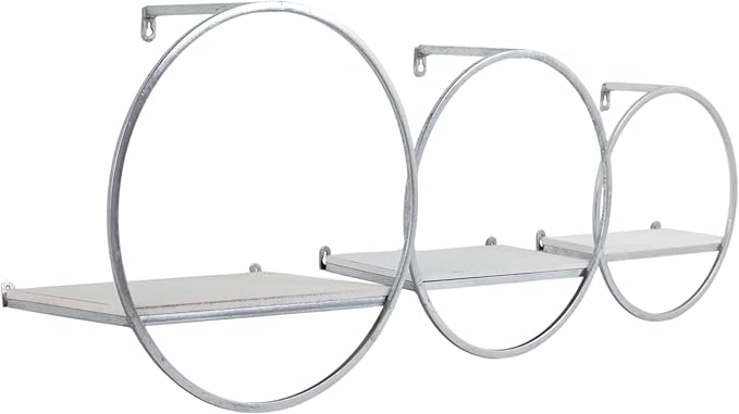 Set of 3 Metal and Wood Round Wall Shelves – Floating Storage Shelves for Wall, Living Room or Bedroom Wall Decor, Modern Circular Wall Storage, Home Decor – 16 & 14 & 12" Silver Metallic Finish