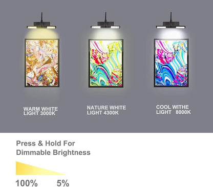 BIGLIGHT Wireless Battery Operated LED Picture Light with Remote, Rotatable Light Heads of 3 Lighting Modes, Dimmable Display Lamp with Timer for Painting Photo Portrait Art, 8.8", Black