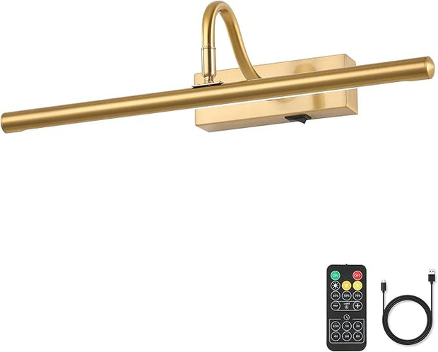 Picture Light for Wall, 5000mAh Rechargeable Wireless Remote Lights, Dimmable Gold LED Art Painting Light with 3 Color Temps, Display for Gallery, Living Room, Bedroom, Hallway (16-Inch)