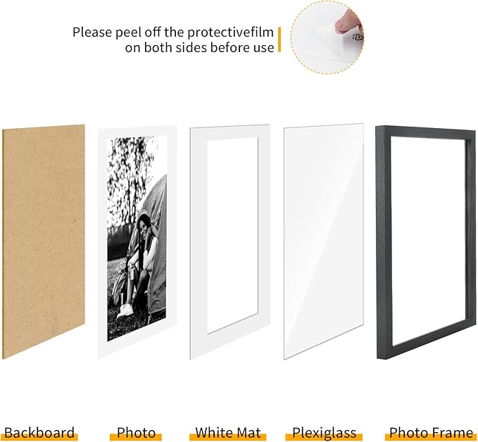 puthiac 13x19 Solid Oak Wood Picture Frame, Fits 11x17 with Mat or 13x19 Without Mat, Wall Display Only, Vertical or Horizontal, Plexi Front, 1 Pack, Black